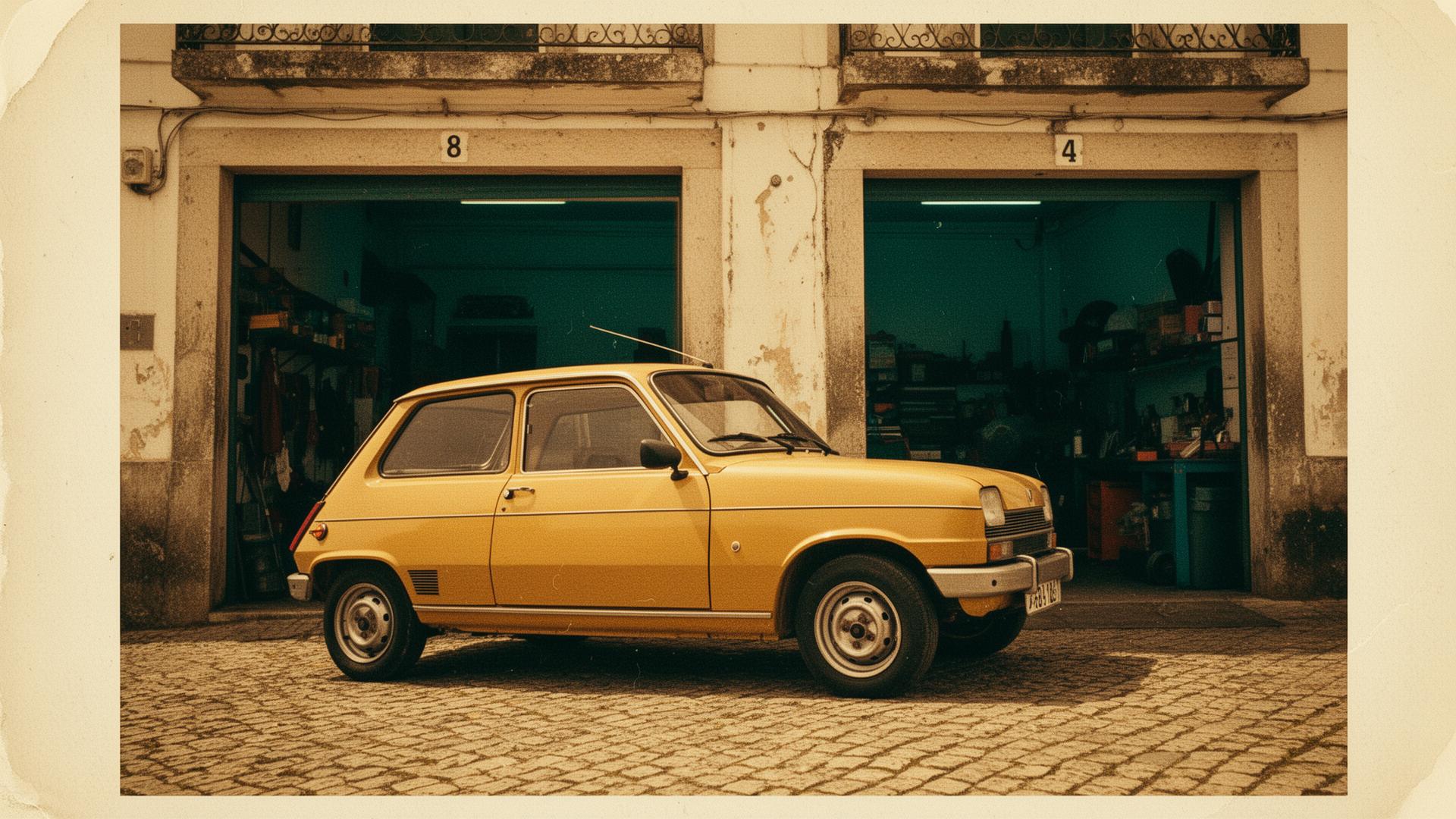 Carro clássico numa garagem portuguesa vintage