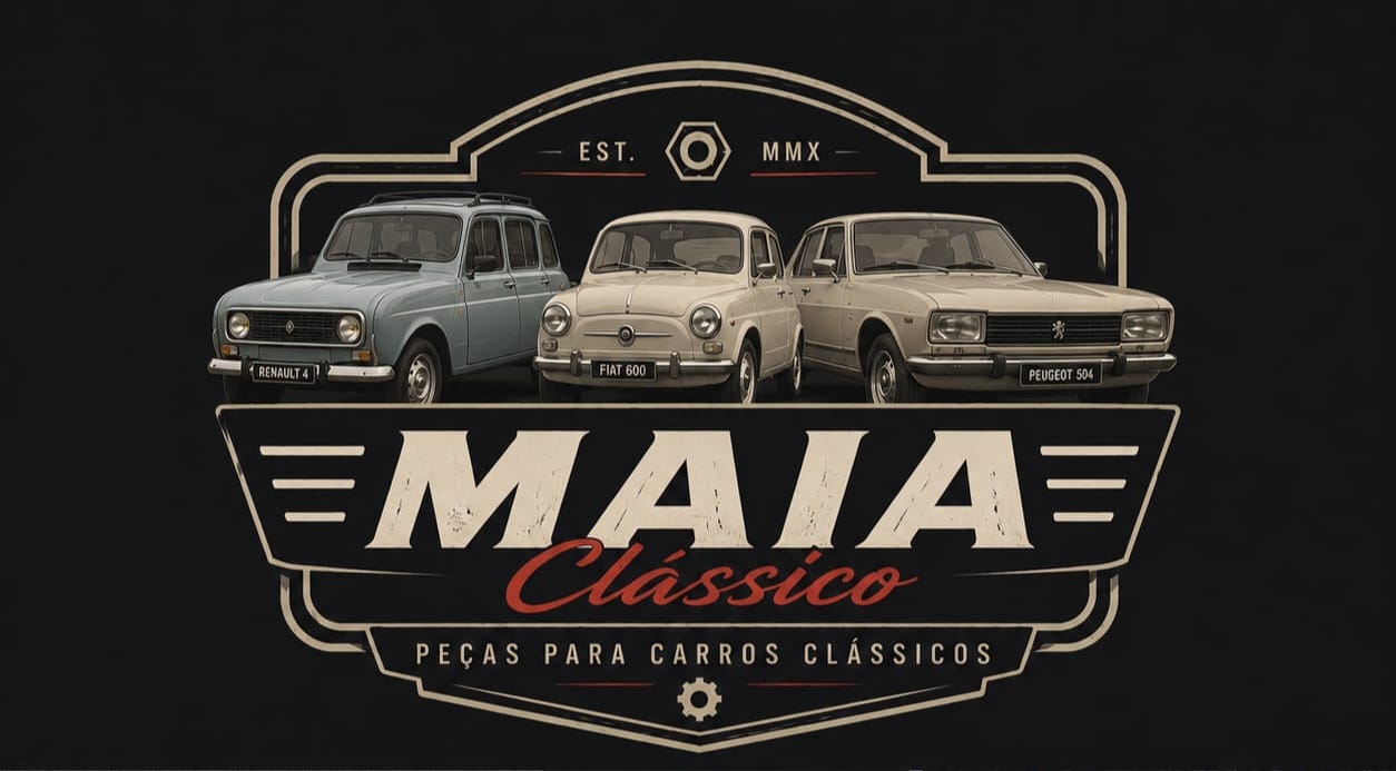 Logótipo Maia Clássico com Renault 4, Fiat 600 e Peugeot 504